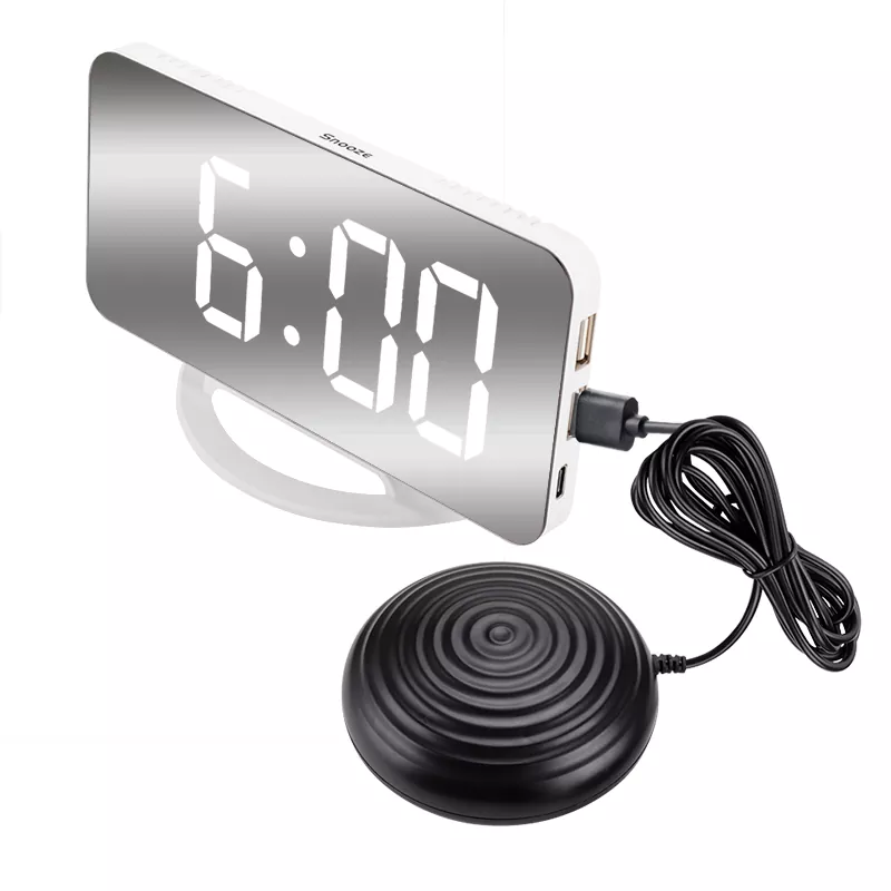 청각 장애인을 위한 LED 듀얼 USB 미러 진동 알람 시계